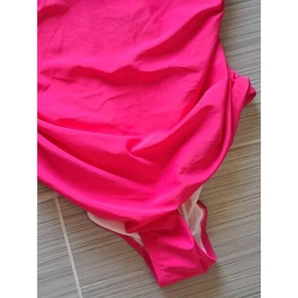 Aqua Eve Womens Plus Size 18W Hot Pink One-Piece Swimsuit Ruched V-Neck NEW Tags - Picture 4 of 12